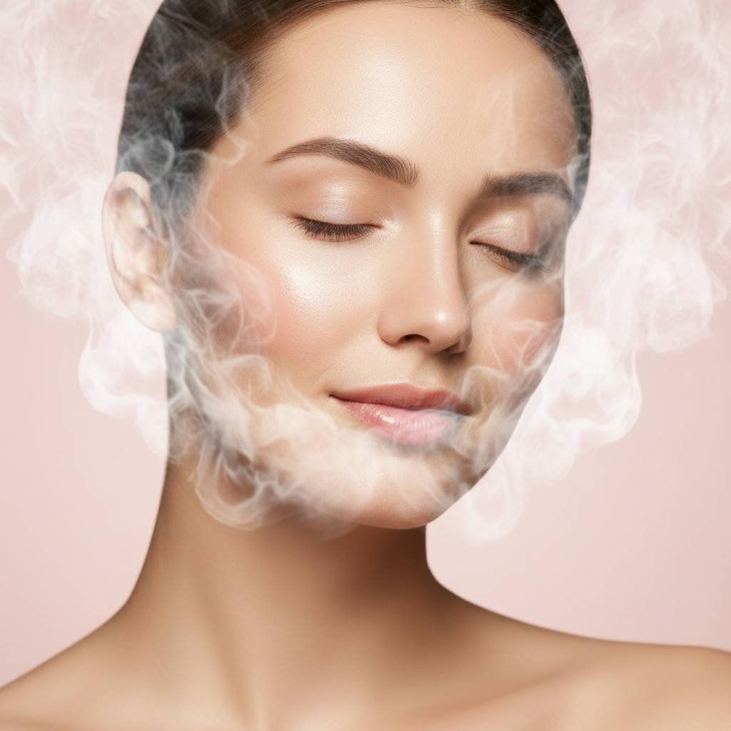 Femme européenne vapeur visage spa